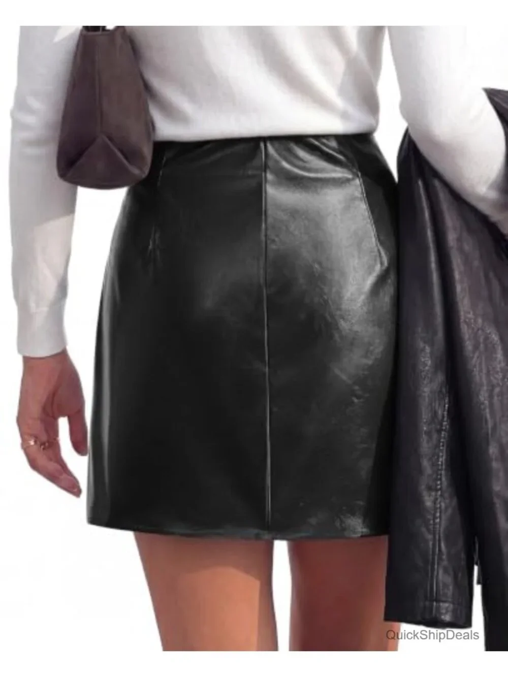 Women's Faux Leather Ruched Mini Skirt with Shorts